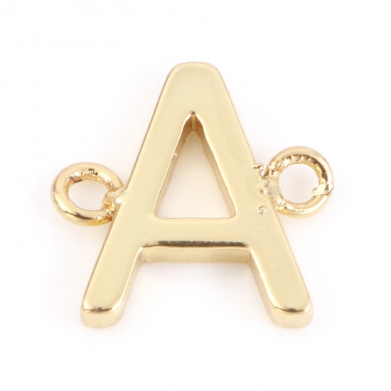 Immagine di Ottone Pendenti Charms Connettori Accessori Lettera 18K Vero Oro Placcato Lettere " A " 10mm x 10mm, 2 Pz