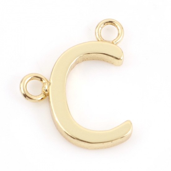 Immagine di Ottone Pendenti Charms Connettori Accessori Lettera 18K Vero Oro Placcato Lettere " C " 13mm x 10mm, 2 Pz