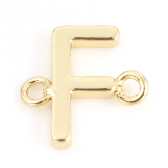 Immagine di Ottone Pendenti Charms Connettori Accessori Lettera 18K Vero Oro Placcato Lettere " F " 10mm x 10mm, 2 Pz