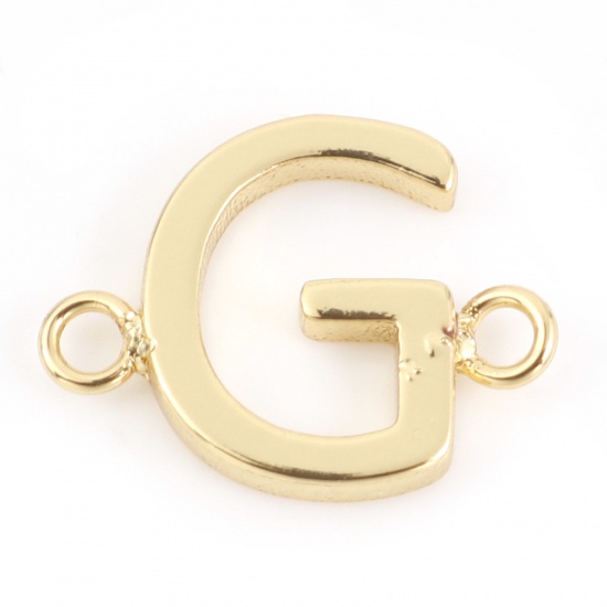 Immagine di Ottone Pendenti Charms Connettori Accessori Lettera 18K Vero Oro Placcato Lettere " G " 13mm x 10mm, 2 Pz