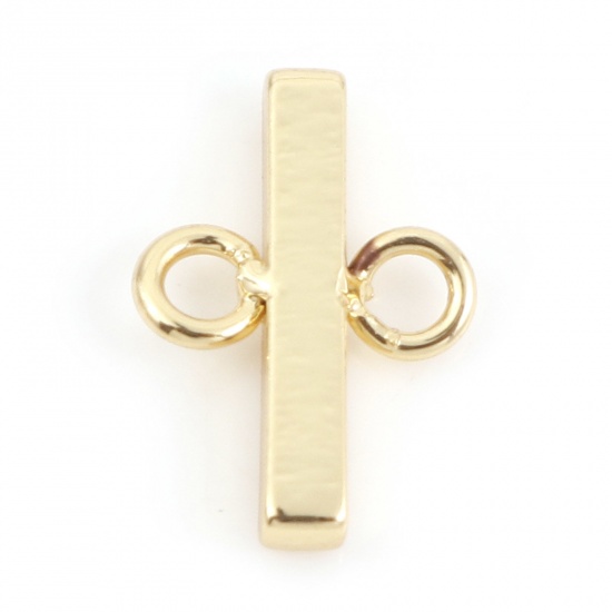 Immagine di Ottone Pendenti Charms Connettori Accessori Lettera 18K Vero Oro Placcato Lettere " I " 10mm x 7mm, 2 Pz