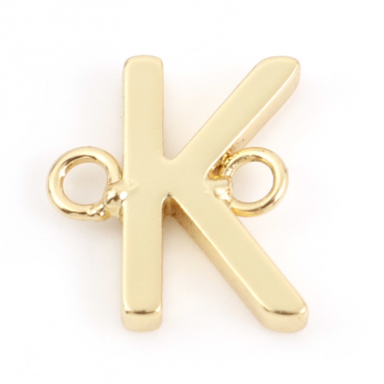 Immagine di Ottone Pendenti Charms Connettori Accessori Lettera 18K Vero Oro Placcato Lettere " K " 10mm x 9mm, 2 Pz