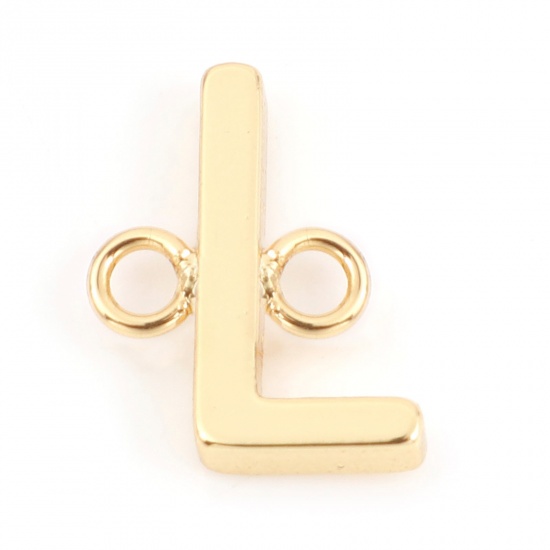 Immagine di Ottone Pendenti Charms Connettori Accessori Lettera 18K Vero Oro Placcato Lettere " L " 10mm x 8mm, 2 Pz