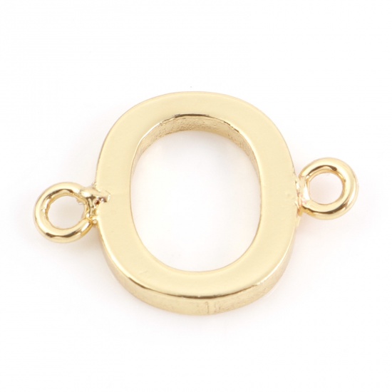 Immagine di Ottone Pendenti Charms Connettori Accessori Lettera 18K Vero Oro Placcato Lettere " O " 14mm x 10mm, 2 Pz