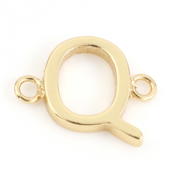 Immagine di Ottone Pendenti Charms Connettori Accessori Lettera 18K Vero Oro Placcato Lettere " Q " 13mm x 10mm, 2 Pz