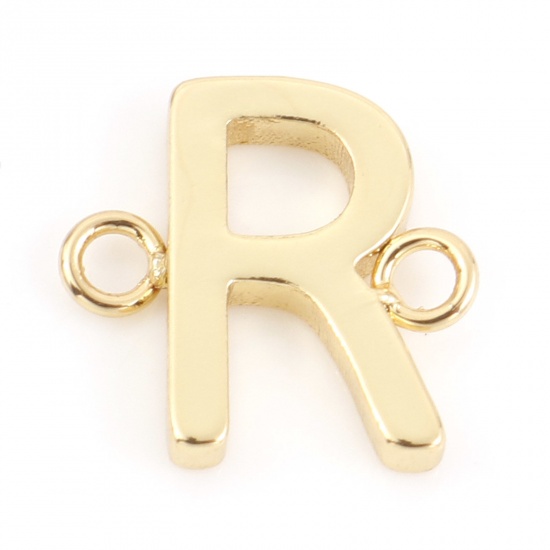 Immagine di Ottone Pendenti Charms Connettori Accessori Lettera 18K Vero Oro Placcato Lettere " R " 10mm x 10mm, 2 Pz