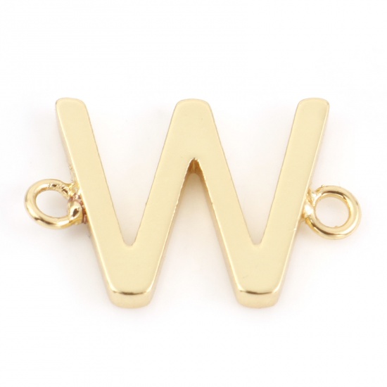 Immagine di Ottone Pendenti Charms Connettori Accessori Lettera 18K Vero Oro Placcato Lettere " W " 15.5mm x 10mm, 2 Pz