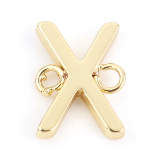 Immagine di Ottone Pendenti Charms Connettori Accessori Lettera 18K Vero Oro Placcato Lettere " X " 10mm x 7.5mm, 2 Pz