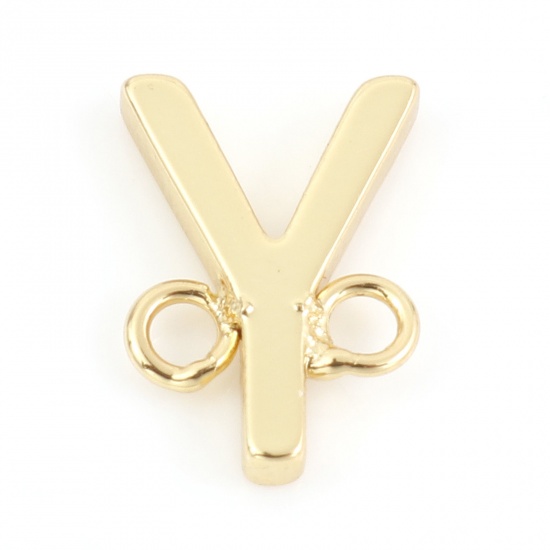 Immagine di Ottone Pendenti Charms Connettori Accessori Lettera 18K Vero Oro Placcato Lettere " Y " 10mm x 7mm, 2 Pz