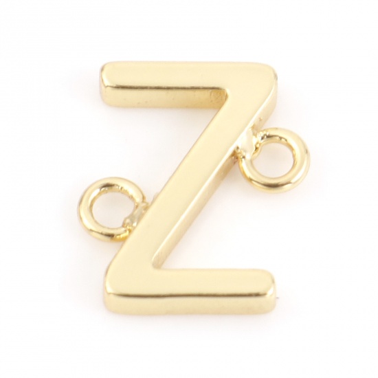 Immagine di Ottone Pendenti Charms Connettori Accessori Lettera 18K Vero Oro Placcato Lettere " Z " 10mm x 9mm, 2 Pz