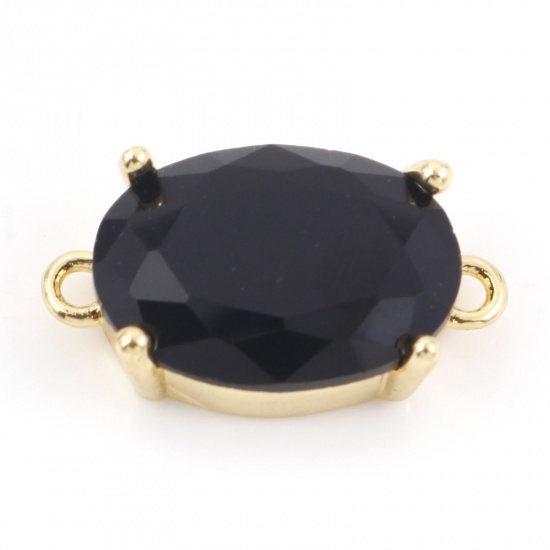 Picture of Brass & Glass Connectors Charms Pendants Oval 18K Real Gold Plated Black 18mm x 10mm, 1 Piece                                                                                                                                                                 