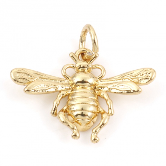 Picture of Brass Insect Charms 18K Real Gold Plated Bee Animal 25mm x 21mm, 1 Piece                                                                                                                                                                                      