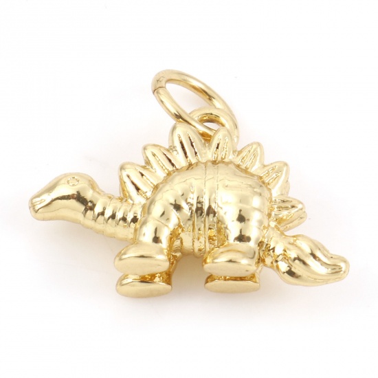 Immagine di Ottone 3D Charms Dinosauro 18K Vero Oro Placcato 15mm x 13mm, 1 Pz