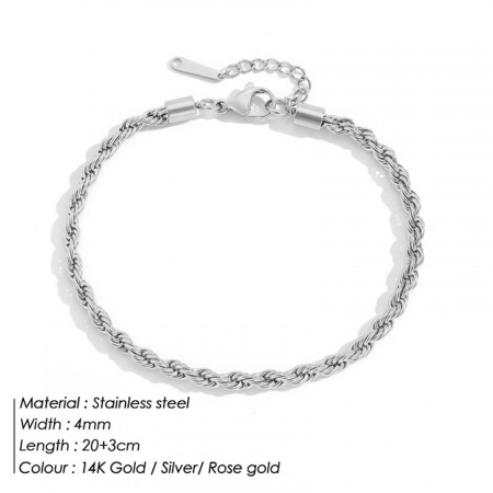 Bild von Großhandel 304 Edelstahl Zopfkette Kette Fußketten, Silberfarbe Frauen Einfach Stilvoll Geschenk Schmuckbedarf, 20cm lang, 1 Strang