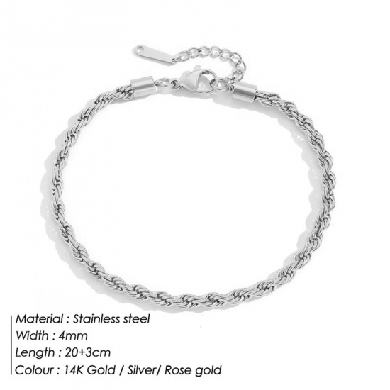 Picture of 304 Stainless Steel Simple Braided Rope Chain Anklet Silver Tone 20cm(7 7/8") long, 1 Piece