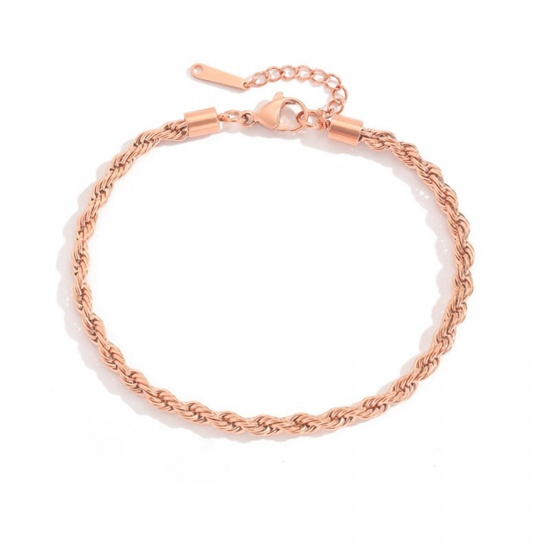 Picture of 304 Stainless Steel Simple Braided Rope Chain Anklet Rose Gold 20cm(7 7/8") long, 1 Piece