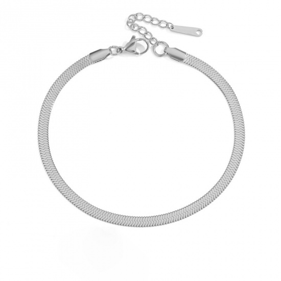 Picture of 304 Stainless Steel Simple Snake Chain Anklet Silver Tone 20cm(7 7/8") long, 1 Piece