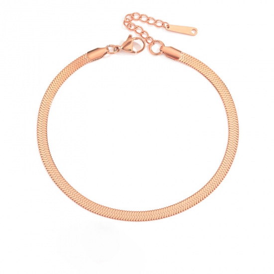 Picture of 304 Stainless Steel Simple Snake Chain Anklet Rose Gold 20cm(7 7/8") long, 1 Piece