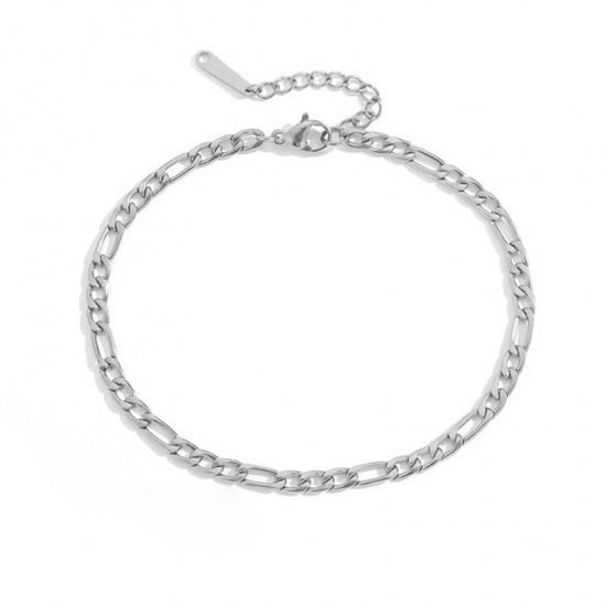 Picture of 304 Stainless Steel Simple 3:1 Figaro Link Chain Anklet Silver Tone 20cm(7 7/8") long, 1 Piece