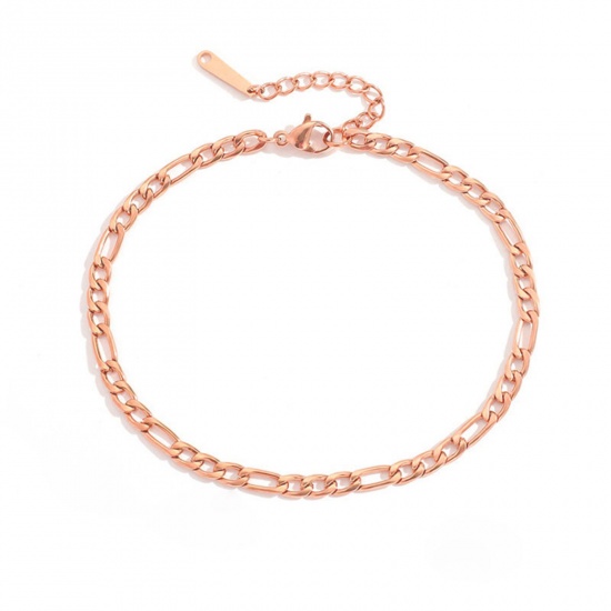 Picture of 304 Stainless Steel Simple 3:1 Figaro Link Chain Anklet Rose Gold 20cm(7 7/8") long, 1 Piece