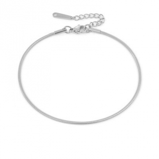 Picture of 304 Stainless Steel Simple Snake Chain Anklet Silver Tone 20cm(7 7/8") long, 1 Piece