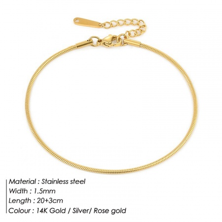Bild von Großhandel 304 Edelstahl Schlangenkette Fußketten, 14K Echtgold plattiert Frauen Einfach Stilvoll Geschenk Schmuckbedarf, 20cm lang, 1 Strang