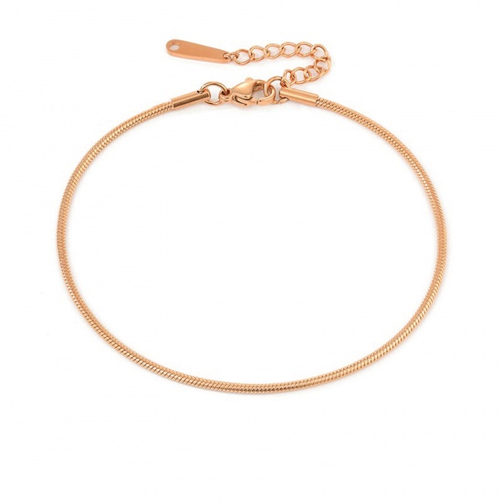 Picture of 304 Stainless Steel Simple Snake Chain Anklet Rose Gold 20cm(7 7/8") long, 1 Piece