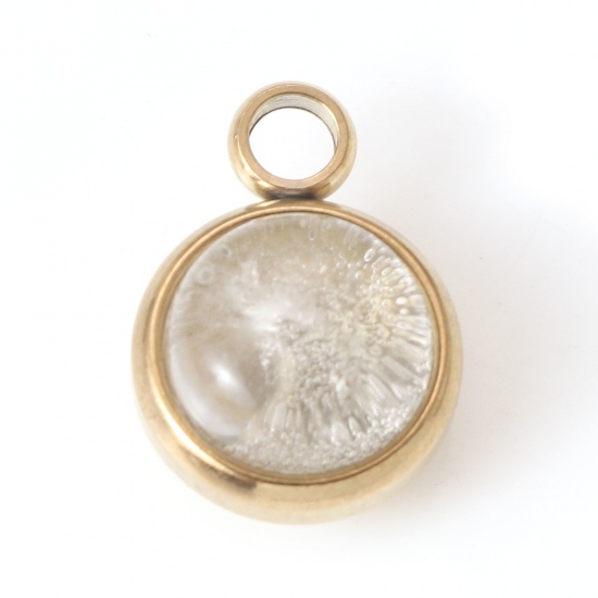 Picture of 304 Stainless Steel & Quartz Rock Crystal Charms Gold Plated Transparent Clear Round 14mm x 10mm, 1 Piece