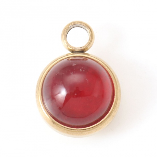 Picture of 304 Stainless Steel & Agate Charms Gold Plated Red Round 14mm x 10mm, 1 Piece