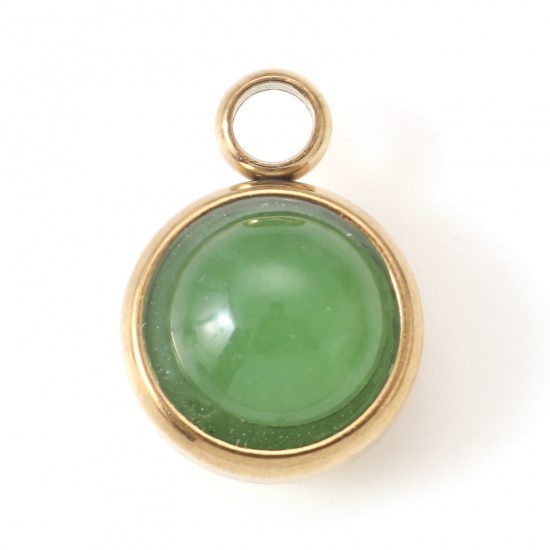 Picture of 304 Stainless Steel & Jade Charms Gold Plated Emerald Green Round 14mm x 10mm, 1 Piece