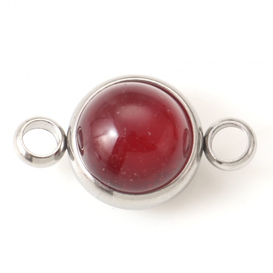 Picture of 304 Stainless Steel & Agate Connectors Silver Tone Red Round 18mm x 10mm, 1 Piece