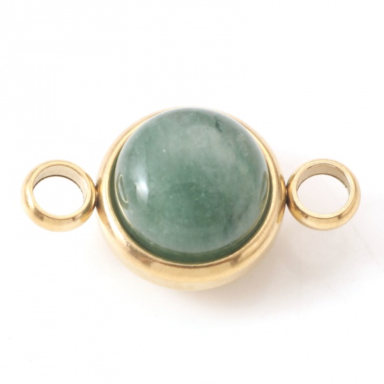 Picture of 304 Stainless Steel & Aventurine Connectors Gold Plated Green Round 18mm x 10mm, 1 Piece