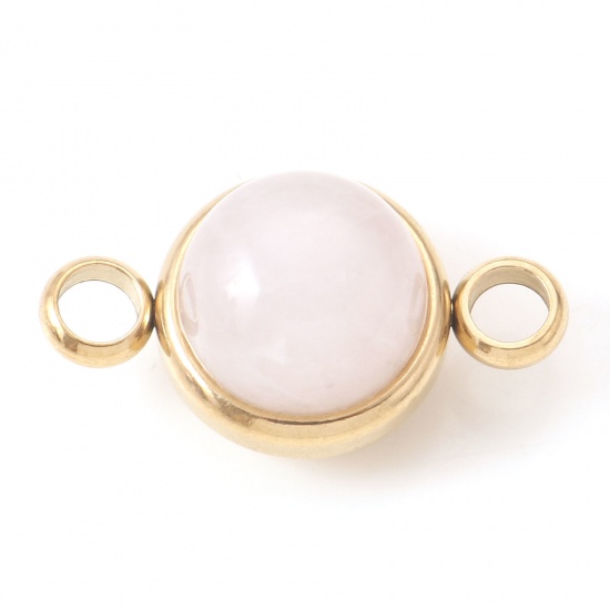 Picture of 304 Stainless Steel & Rose Quartz Connectors Gold Plated Light Pink Round 18mm x 10mm, 1 Piece
