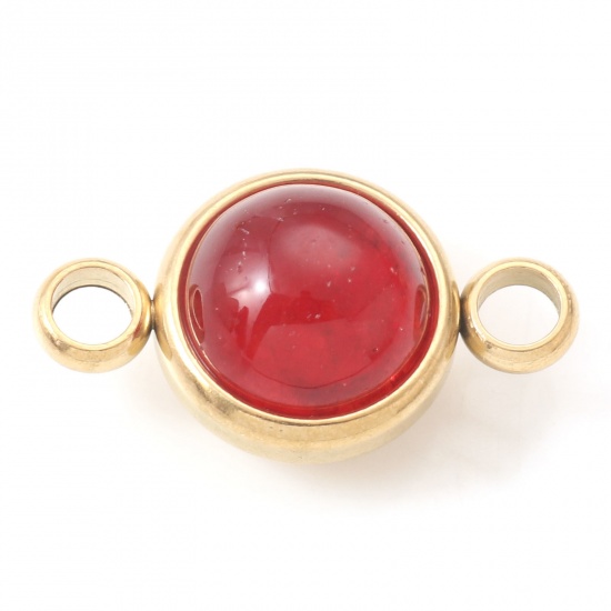 Picture of 304 Stainless Steel & Agate Connectors Gold Plated Red Round 18mm x 10mm, 1 Piece
