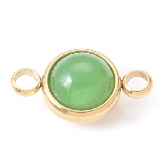 Picture of 304 Stainless Steel & Jade Connectors Gold Plated Emerald Green Round 18mm x 10mm, 1 Piece