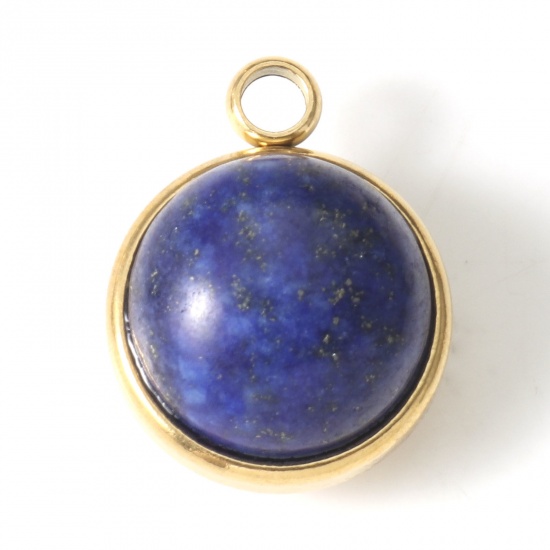 Picture of 304 Stainless Steel & Lapis Lazuli Charms Gold Plated Dark Blue Round 18mm x 14mm, 1 Piece
