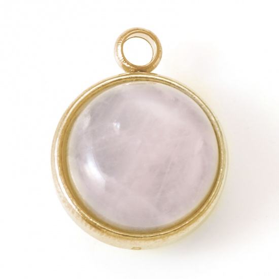 Picture of 304 Stainless Steel & Rose Quartz Charms Gold Plated Light Pink Round 18mm x 14mm, 1 Piece
