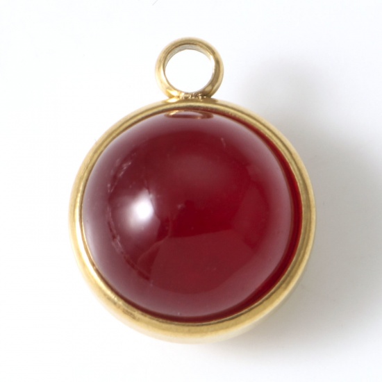 Picture of 304 Stainless Steel & Agate Charms Gold Plated Red Round 18mm x 14mm, 1 Piece