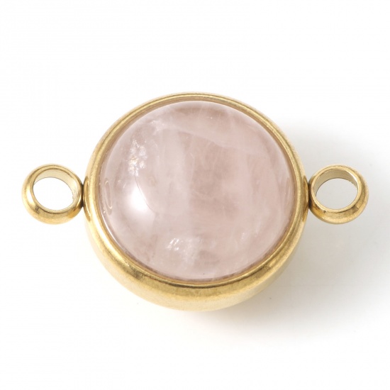 Picture of 304 Stainless Steel & Rose Quartz Connectors Gold Plated Light Pink Round 22mm x 14mm, 1 Piece