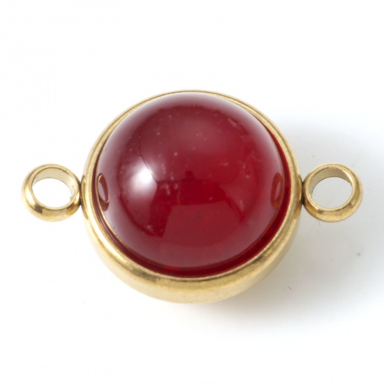 Picture of 304 Stainless Steel & Agate Connectors Gold Plated Red Round 22mm x 14mm, 1 Piece
