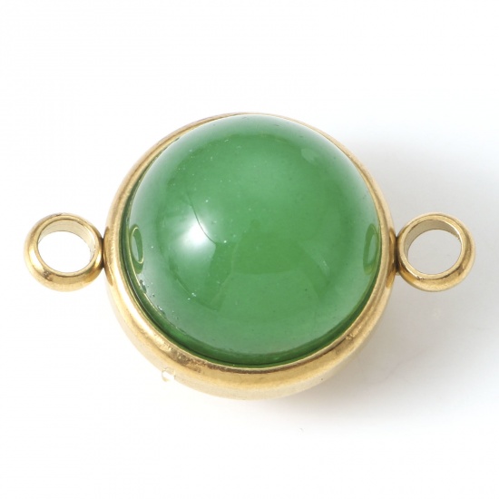Picture of 304 Stainless Steel & Jade Connectors Gold Plated Emerald Green Round 22mm x 14mm, 1 Piece