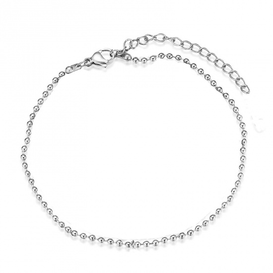 Picture of 304 Stainless Steel Simple Ball Chain Anklet Silver Tone 25cm(9 7/8") long, 1 Piece