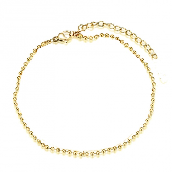 Picture of 304 Stainless Steel Simple Ball Chain Anklet Gold Plated 25cm(9 7/8") long, 1 Piece