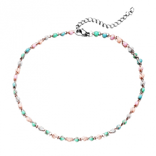 Picture of 304 Stainless Steel Simple Ball Chain Anklet Silver Tone Multicolor 25cm(9 7/8") long, 1 Piece