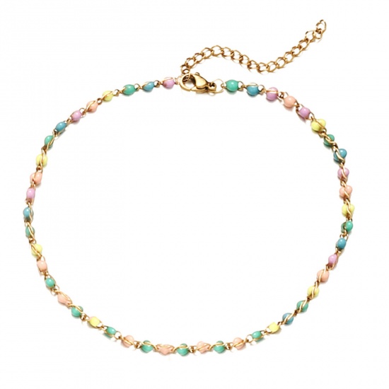 Picture of 304 Stainless Steel Simple Ball Chain Anklet Gold Plated Multicolor 25cm(9 7/8") long, 1 Piece