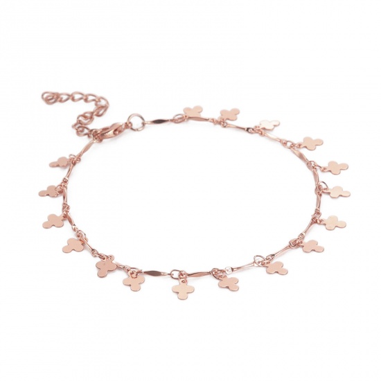 Picture of 304 Stainless Steel Stylish Link Chain Anklet Rose Gold Cross Tassel 21cm(8 2/8") long, 1 Piece
