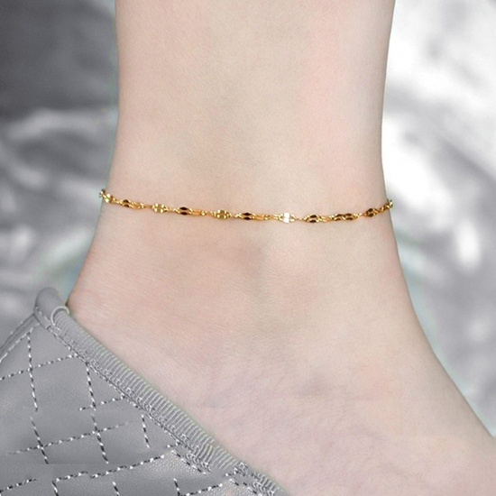 Picture of 304 Stainless Steel Simple Lips Chain Anklet Gold Plated 21cm(8 2/8") long, 1 Piece