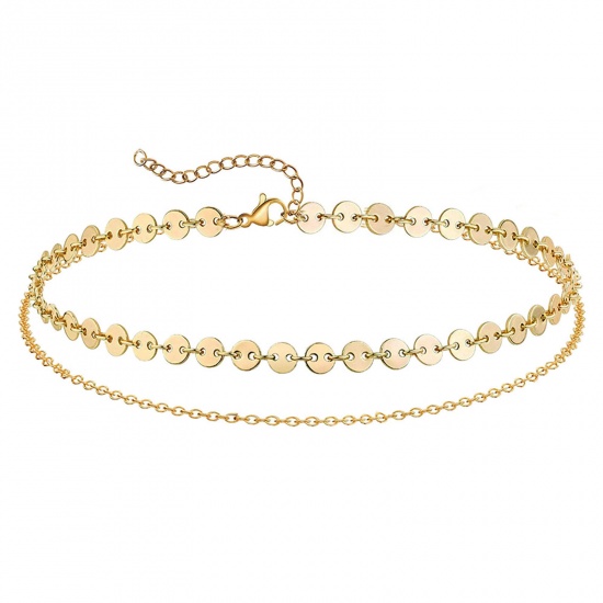 Picture of 304 Stainless Steel Stylish Link Chain Multilayer Layered Anklet Gold Plated 25cm(9 7/8") long, 1 Piece