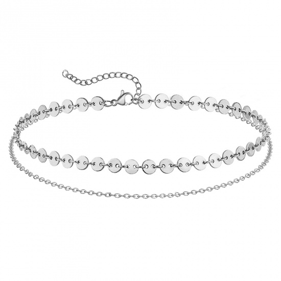 Picture of 304 Stainless Steel Stylish Link Chain Multilayer Layered Anklet Silver Tone 25cm(9 7/8") long, 1 Piece