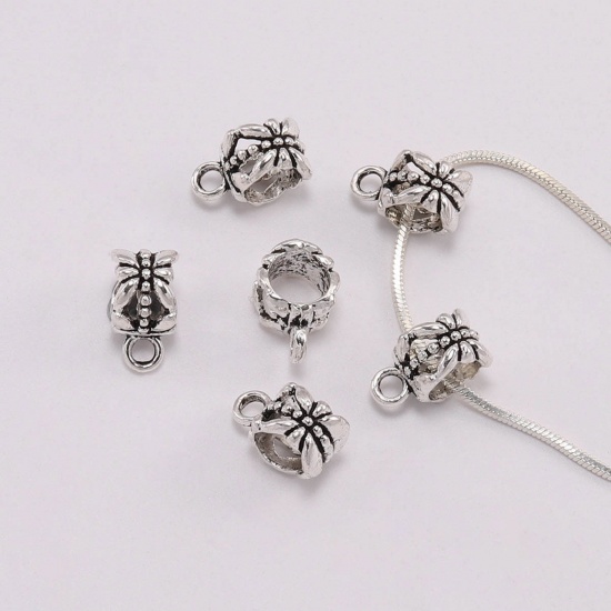 Picture of Zinc Based Alloy Bail Beads Dragonfly Animal Antique Silver Color Carved Pattern 20 PCs